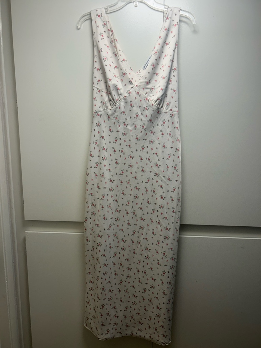 Floral V-Neck Long Sleeve Maxi Dress - White with Pink Floral